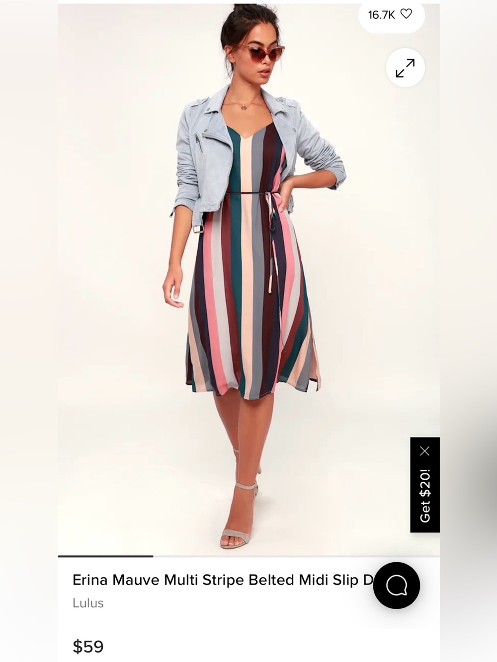 New Lulus Erina Mauve Multi Stripe Belted Midi Slip Dress